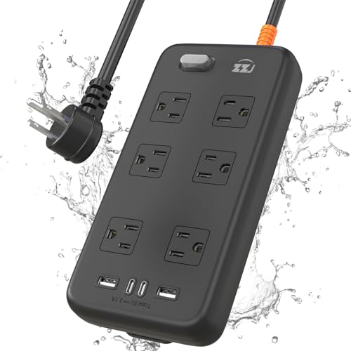 Outdoor Power Strip Weatherproof, IPX6 Waterproof Surge Protector with 6 Wide Outlets and 2USB...