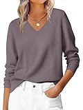 ANRABESS Womens Long Sleeve V Neck Sweaters 2025 Fall Casual Classic Soft Loose Fit Basic Pullover Jumper Top Nutmeg Large