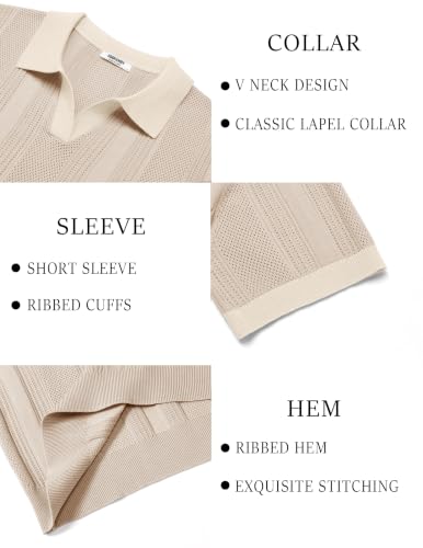 Image of COOFANDY Mens Knit Polo Shirts V Neck Textured Polo Shirts Short Sleeve Breathable Polo Casual Collared T Shirt Fashion Tops