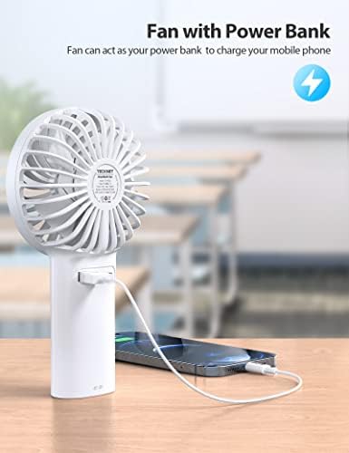 TECKNET Mini Handheld Fan, Portable USB Fan with Rechargeable 5200mAh Power Bank Function Personal Electric Fan, 3 Adjustable speed Desk Fan for Home / Office / Travel