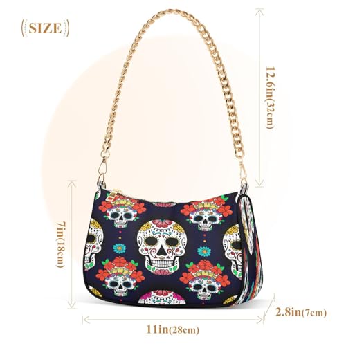 Shoulder Bag for Women Luminous Sugar Skulls Tote Handbag Crossbody Bag with Zipper Closure3