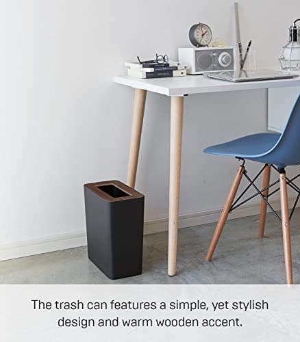 Yamazaki Home Slim Steel + Wood | Trash Can, One Size, Walnut #TOP2