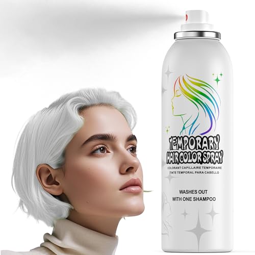 Silver White Temporary Hair Color Spray - Gentle Formula Washable & Non-Sticky | Instant Hair Dye Alternative for Adults | Halloween Costume Party Makeup 150ml
