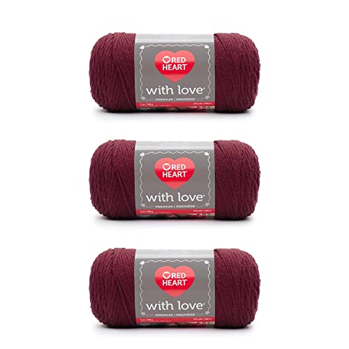 Red Heart with Love Berry Red Yarn - 3 Pack of 198g/7oz - Acrylic - 4 Medium (Worsted) - 370 Yards - Knitting/Crochet by Red Heart - Used condition - US$18.99