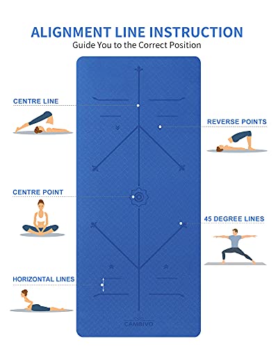 Cambivo Extra Wide Yoga Mat With Alignment Lines (73"X 32"X 1/4") For Women And Men, Non-Slip Exercise Mat For Yoga, Pilates, And Home Workout, Large Travel Fitness Mat With Carrying Strap(Blue) #TOP1