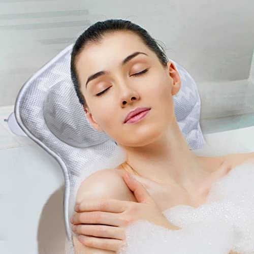 Bath Pillow, Tub Pillow for Bathtub Support Neck,Head and Back with Strong Non-Slip Suction Cups and Comfortabl 3D AirMesh Bath Pillow for Men and Women