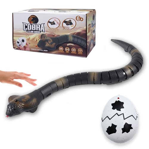 Remote Control Snake Toy, Realistic RC Cobra Fast Moving Electric Snake Toy Remote & Auto-Sensing Modes, Robotic Animal Scary Trick Prank Halloween Birthday Gift for Kids Boys Cats Dogs