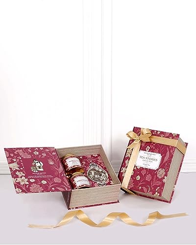 Image of Sancha Tea Gift Box, Tea Stories Collection, Tea Hamper with 2 Green Teas & a Tea Infuser, Moroccan Mint Tea & Lavender Tea Gift Set, 100gms