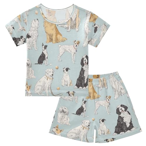 Dog Ball Pattern Kids Pjs Set Boys Girls Summer Short-Sleeve Sleepwear Pajamas 2PCS
