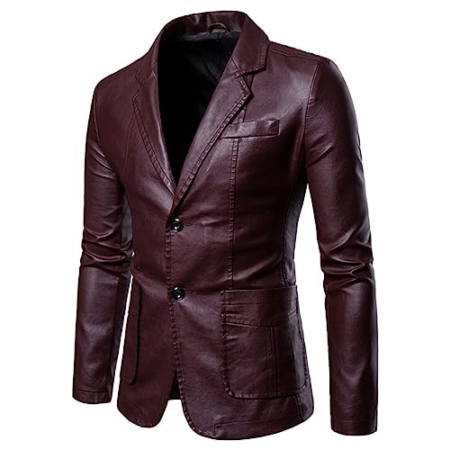 JMSUN Jaqueta masculina dTerno masculino elegante com 2 botões de couro sintético blazer jaqueta esp