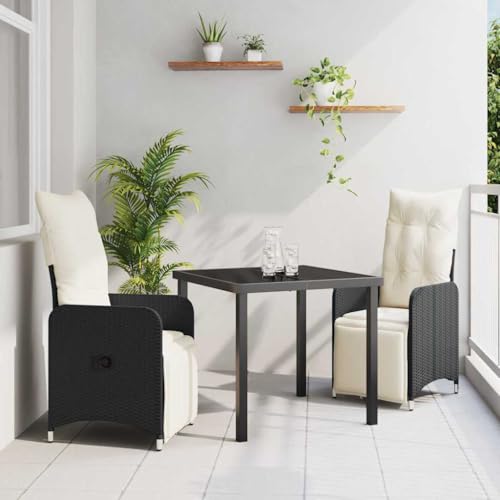 Owoxanthellate Set da pranzo da giardino in polyrattan nero con