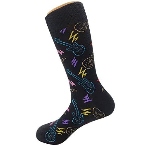 Black Light Guitar Dress Socks Funny Novelty Crazy Fun Design Men Size 8-12 Cotton Casual Crew Colorful Funky Fancy Socks Gift for Men3