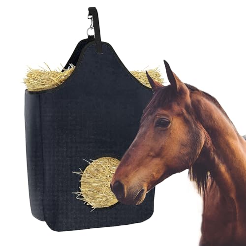 dellyy Heutasche Pferd Heusack Heunetz für Pferde Groß Pferde Futtersack für Pferde Heuraufe Oxford-Stoff (Black 2 M)