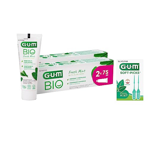 Pasta de dientes GUM BIO | orgánica y vegana con certificado | 99% de ingredientes naturales | menta y aloe vera | con flúor para proteger contra las caries | sin gluten ni lactosa