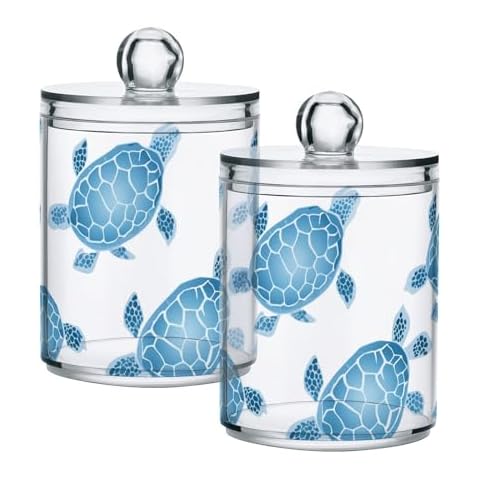 Zhirexin Cartoon Blue Turtle 2PC Airtight Transparent Plastic Storage Jar Food Storage Container Plastic for Food Herbs Tea etc with Storage Lid easy to use and clean With lid Easy To Use Cover