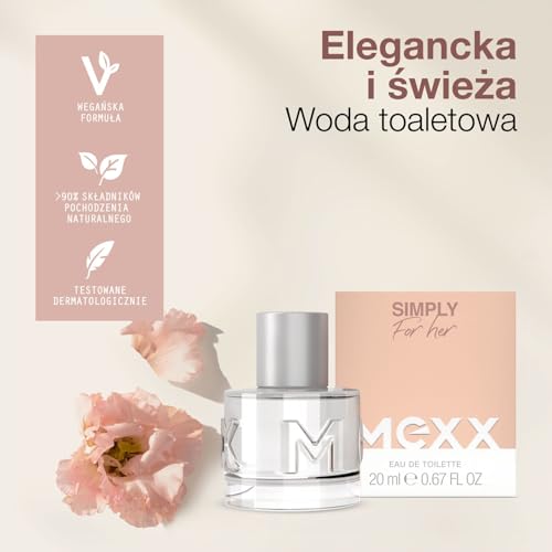 Mexx Simply Woda Toaletowa dla Kobiet o Kwiatowo-Owocowym Zapachu i Wegańskiej Formule, 40 ml