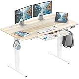 SHW 55 x 28 Inches Electric Height Adjustable Standing Desk with Drawer and Memory Preset, Maple