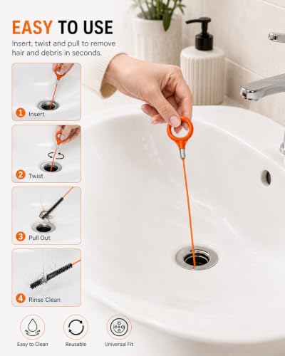Destapacaños para cabello, 3 unidades de 130 cm, destapador flexible para tuberías, diseño reforzado en espiral para obstrucciones profundas en fregaderos, duchas y bañeras, uso seguro para destapar sin dañar las cañerías miniatura 6