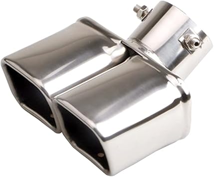 Sakali Universal 2.5? Inlet Exhaust Tips Muffler Stainless Steel Car Exhaust Tail Pipe Double Square Outlet End Pipe Silver,Curved
