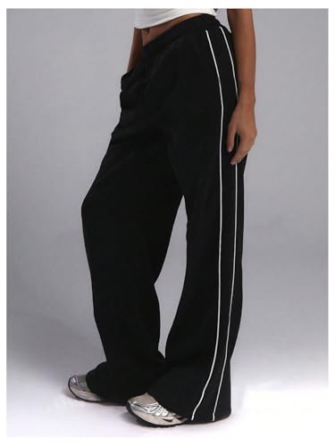 Girl's Straight Leg Sweatpants Striped Side Elastic Waist Baggy Sweatpants Y2k Jogger Track Pants3