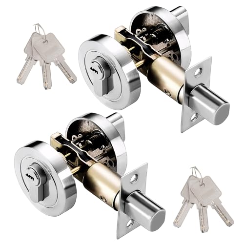 2 PCS Single Cylinder Deadbolt Round Security Door Lock with Key - Zinc Alloy Deadbolt Standard Size for Bathroom, Bedroom, Entrance Doors - Interior and Exterior (35-50mm)