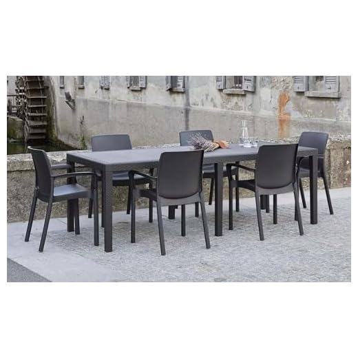 Dmora - Table d'extérieur Roma, Etagère à manger rectangulaire extensible, Table de jardin extensible effet rotin, 100% Made in Italy, 150/220x90h72 cm, Anthracite