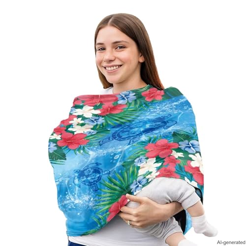 Image of Car Seat Cover for Baby Carseat, Cute Sea Turtle Nursing Cover and Carseat Cover, Stretchable Nursing Scarf Stroller Shopping Cart Cover for Girls, Boys
