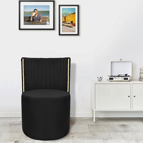 Image of Luxury Velvet Ottoman Chair Pouffe Stool-Modern Round Soft-Padded Chair for Dining Room, Living Room /Cafeteria Seating /Bedroom and Dressing Area /Ottoman with Backrest (Black)