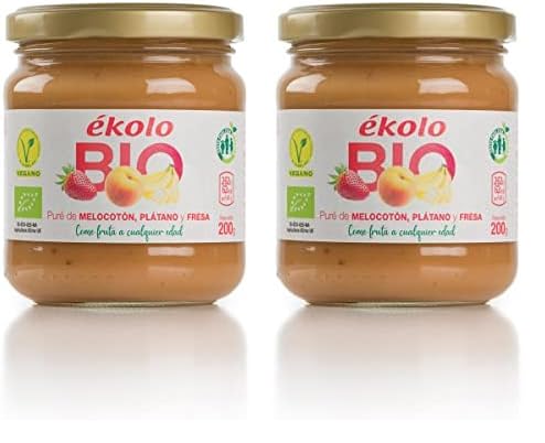 Ekolo Puré De Fruta Melocotón - Platano, Fresa, Ékolo Bio 1350 ml (Paquete de 2)