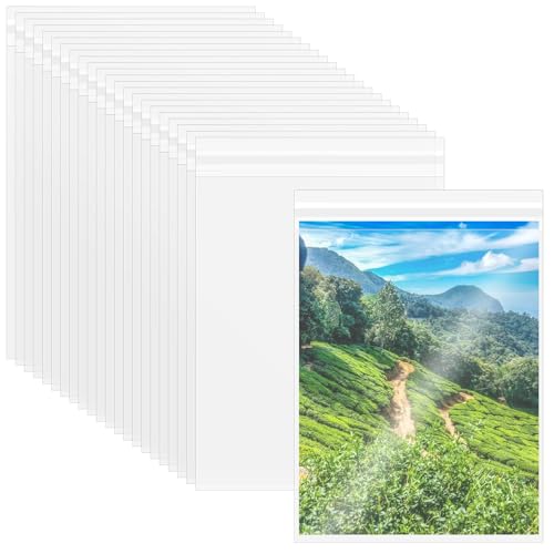 VOKOY 100PCS 8.5 x 11 Inch Cellophane Bags Self Sealing Resealable Clear Plastic Sleeves for Paper Artwork Photo Mats Comic Magazine Page Protectors