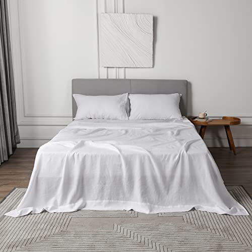 Xz Xifa Linen Sheets Queen, 100% French Flax Linen Sheets, Breathable And Cooling For Hot Sleepers, Linen Bed Sheets, 4Pcs(1 Flat Sheet, 1 Fitted Sheet, 2 Pillowcases)-White #TOP21