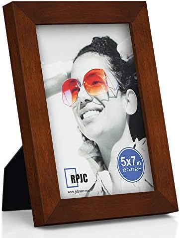 RPJC 5x7 Picture Frames Made of Solid Wood High Definition Glass for Table Top Display and Wall Mounting Photo Frame Brown