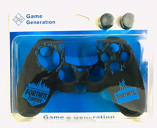Image of PSS Ps4 Fortnite Theme Silicone Protective Case Cover for PlayStation 4 PS4 Controller with 2 PC Thumb Grips,Black & Blue