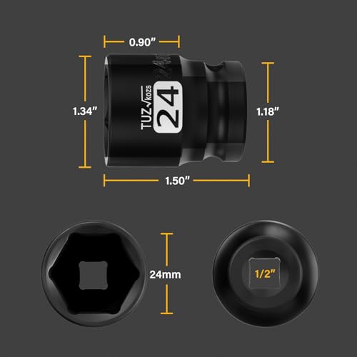 Image of 1 /2 Inch Drive 24mm Shalllow Metric 6 Point CR-MO Impact Socket | Radius Corner Design,Square Chamfered Opening,Axle Nut Impact Grade Socket for Easy Removal