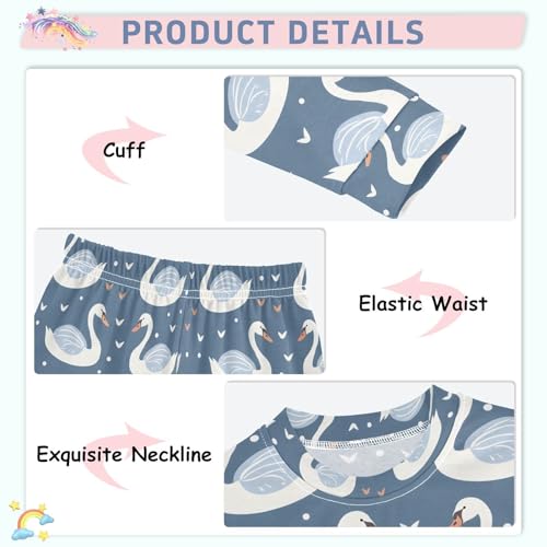 ALAZA Duck Swan Dot Love Pajamas Long Sleeve Sleepwear 2-Piece Pajama Set4