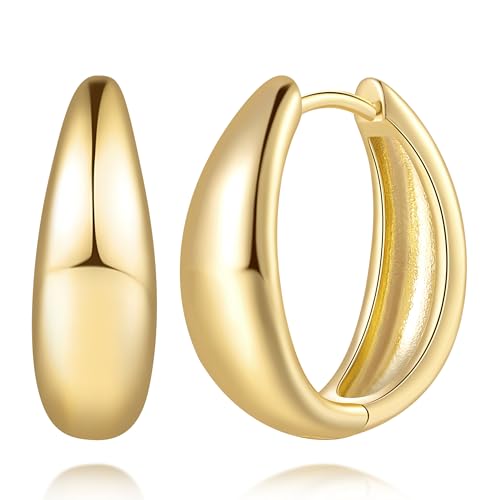 14K Gold Earrings for Women Gold Hoop Earrings for Women Hoop Earring for Womens Hoops Trendy Minimal yet Mature Smooth Surface and Soft Shine Statement Chunky Hoops Earring for Womens 20mm