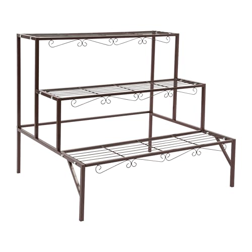 Dokiiovo Escalier à fleurs à 3 niveaux, étagère à plantes en métal, support pour plantes avec 3 niveaux, support de fleurs autoportant, pour extérieur et intérieur, balcon, jardin, 70 x 58 x 60 cm
