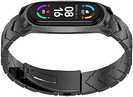 MIJOBS Strap Compatible with Xiaomi Mi Band 6/5/4/3, Replacement Bracelet Wristbands for Mi Band 6 Correa NFC Global Version Metal Stainless Steel (Black)