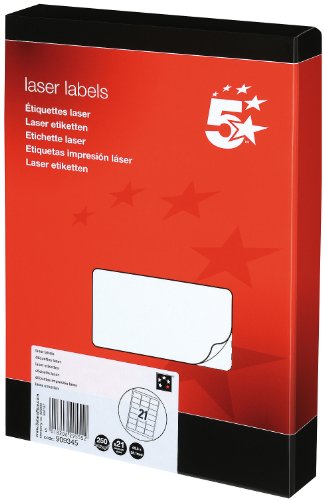 5 Star 909345 - Etiquetas de dirección para impresión láser (5250 unidades, 21 unidades por hoja), color blanco