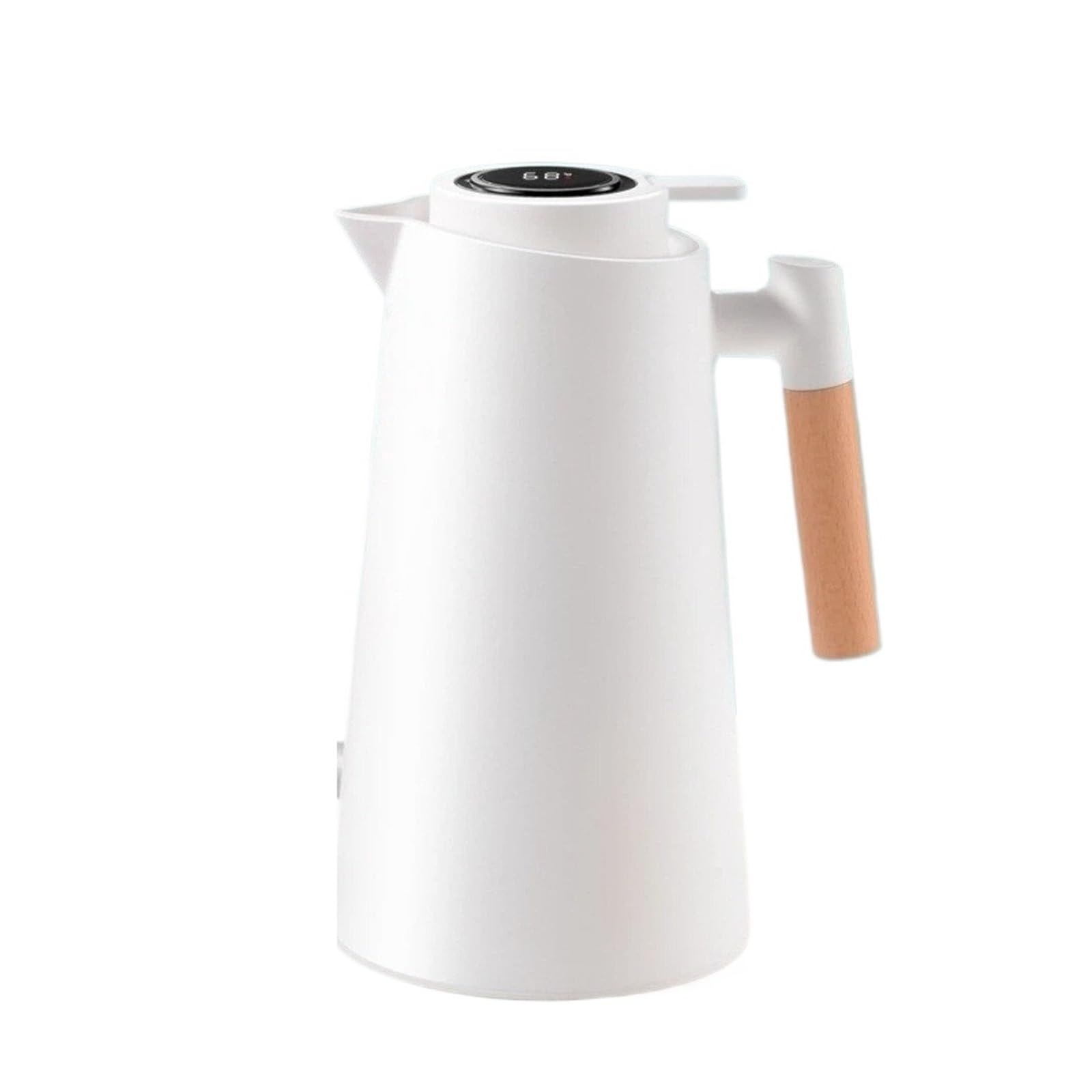 Termo de vacío 1 litro con indicador temperatura y mango madera | Frasco de vacío con pantalla de temperatura,(White)