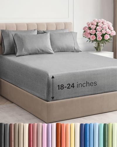 Extra Deep Queen Sheet Set - 6 Piece Breathable and Cooling...