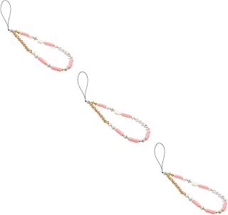 Uonlytech 3 Peças De Tiras Para Celular Cordão Branco Cordão Para Celular Cordão Para Celular Cordão Rosa Cordão De Saia Branca Para Telefone Para Celular Alça De Telefone Com Contas