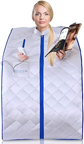 SereneLife Portable Infrared Home Spa, One Person Sauna, Heating Foot Pad and Chair, Silver (SLISAU10SL)