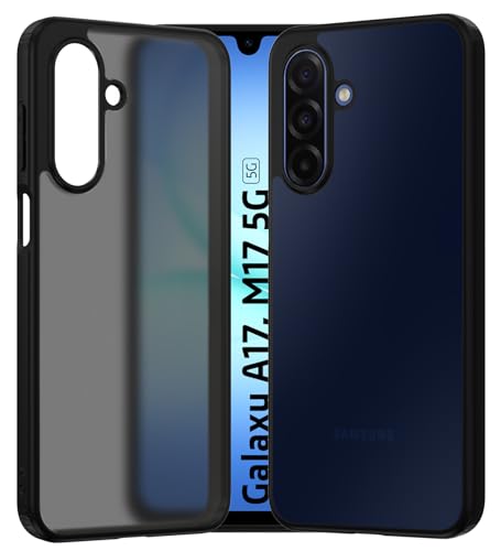 Image of Golden Sand Rugged Frosted Back Cover Case for Samsung Galaxy A17 5G, Samsung Galaxy M17 5G - Semi Transparent,Shockproof, Slim Profile, Matte Grip (Black, TPU+PC)