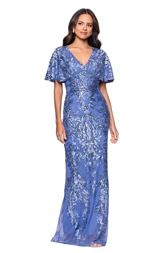 betsy and adams light purple dress with blue sequins & Adam Women's Sequin Mesh V Neck Flutter Sleeve Floor Length Dress, Periwinkle, 6 : Clothing, Shoes & Jewelry What Shoes To Wear norman vilalta size off Color:white