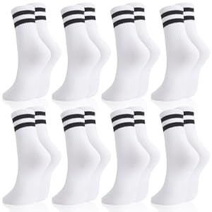 Utensilsto 8 Paare Socken Damen 35-38 Tennissocken Sportsocken Weiß Damen Socken mit Streifen Motiv Baumwollsocken für Tennis Sport