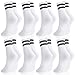 Utensilsto 8 Paare Socken Damen 35-38 Tennissocken Sportsocken Weiß Damen Socken mit Streifen Motiv Baumwollsocken für Tennis Sport