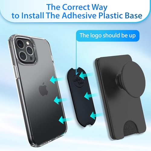 Adhesive Base for Popswallet, Detachable Sticky Back Replacement Compatible with Socket Wallet Plus, 2pcs Swappable Black Attachment Piece Plastic Sleeve with 3M Strip Sticker for Wallet+ & iPhone 16