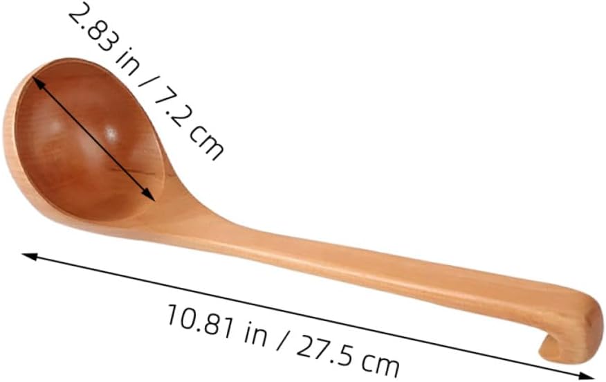 Generic Wooden Soup Ladle Large Long Handle Rice Paddle Spoon for Cooking Serving Light Color Japanese Style Kitchen Soup Spoon for Home and Hot Pot