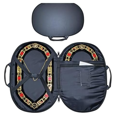UK EMPIRE GROUP Premium Masonic Chain Collar Case Black Leather (Improved Design), Freemason Carrying Bag Cover